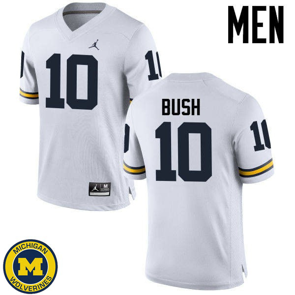 Men's University of Michigan #10 Devin Bush White Embroidery Jersey